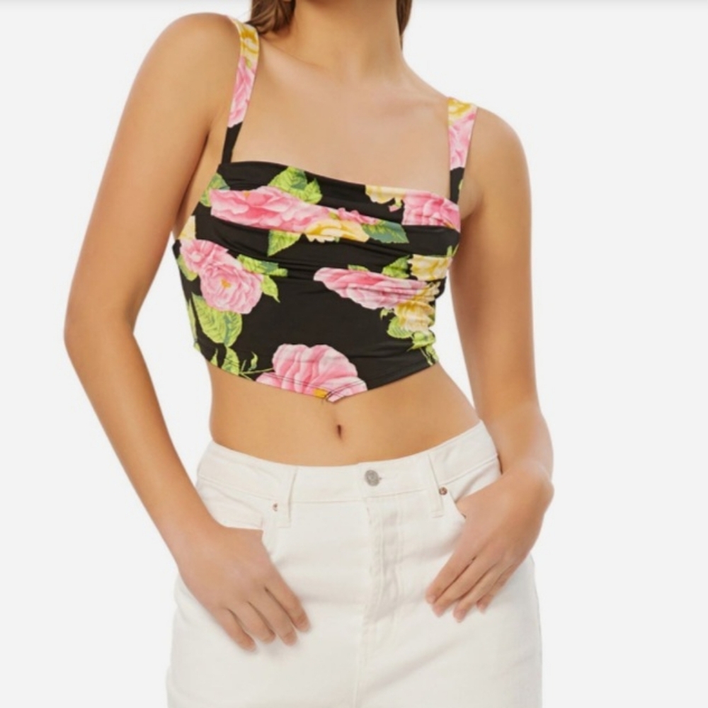 NWT AFRM Floral Black Crop Top